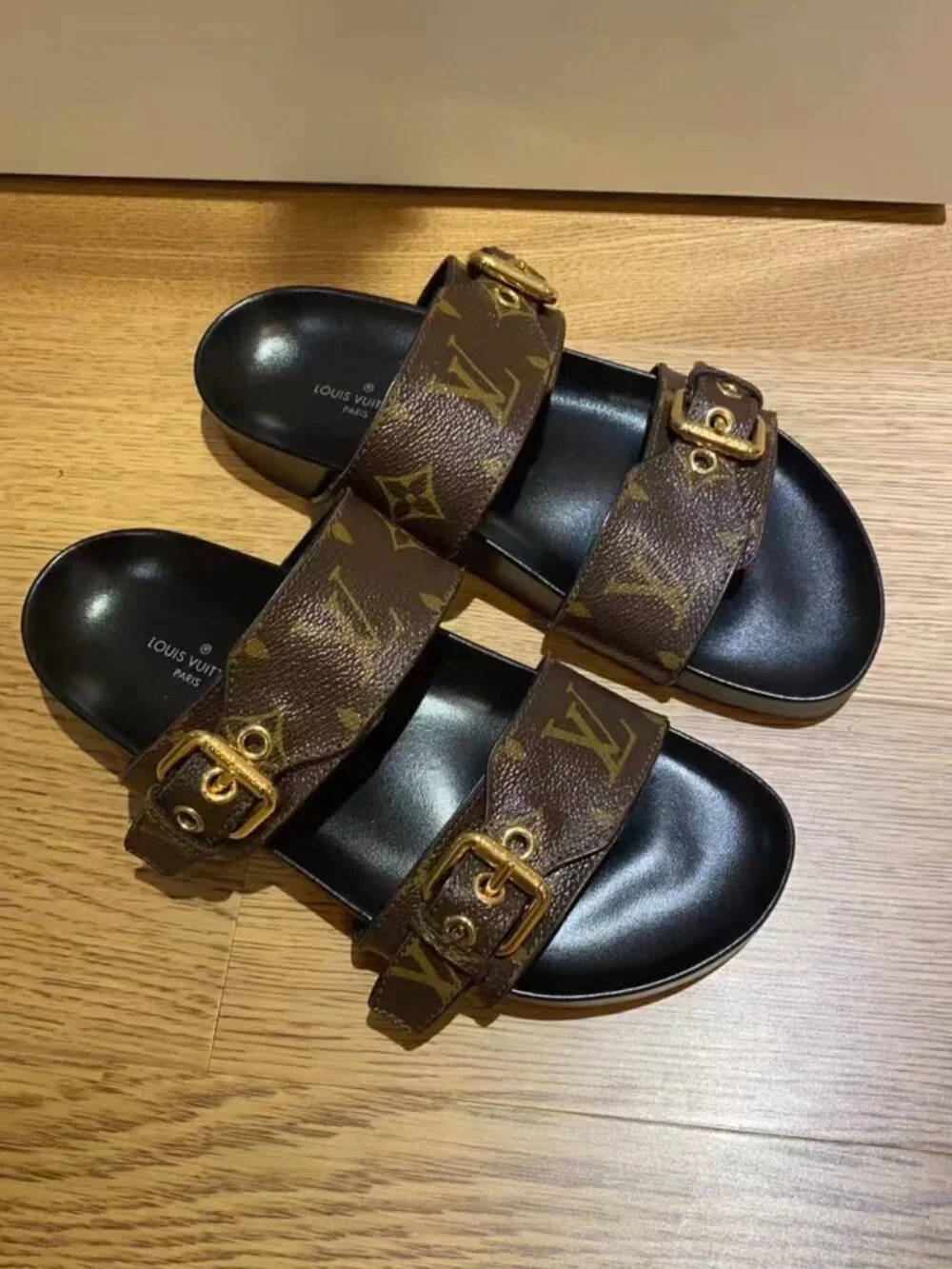 Louis Vuitton Brown Monogram Adjustable Strap Slide Sandals